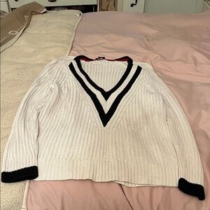 The Limited White and Black V-Neck Sweater